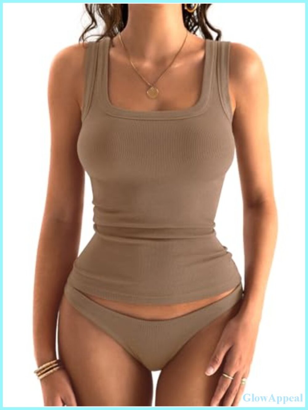 Women's Square Neck Ribbed Tank Top Sleeveless Fitted 95% Cotton Stretch